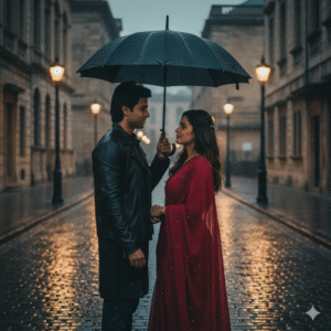 Rainy Street Retro Scene