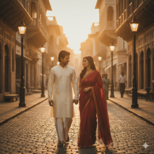 Retro Street Couple Walk