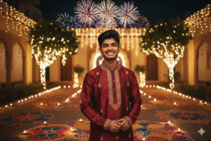 Traditional Kurta Look with Diyas